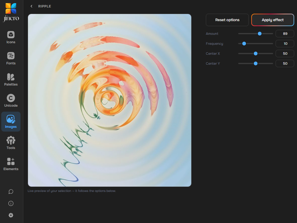 Jinero for Figma — live preview of the Ripple effect